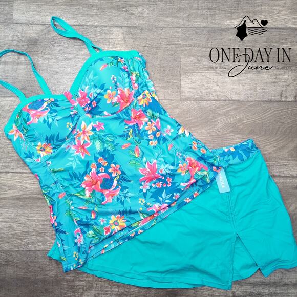 Yonique Floral Skirted Tankini Swimsuit Size XL - Picture 3 of 8